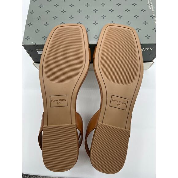 SUN STONE QUEBECC ANKLE-STRAP FLAT SANDAL COGNAC WOMENS SIZE 8.5M - Picture 7 of 9